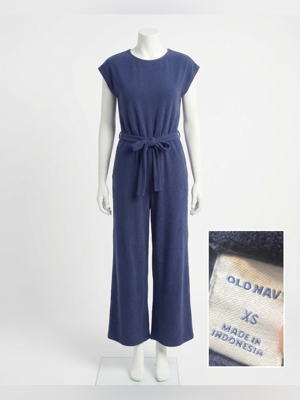 Old Navy Blue Knit Wide Leg Jumpsuit Low Cut Back Size XS